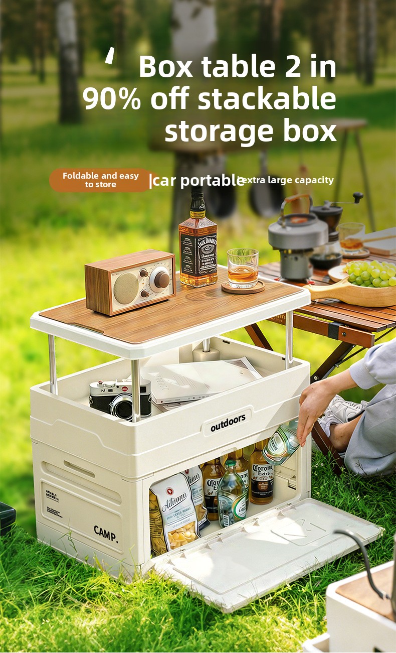 Car Trunk Organizer Foldable Storage Box - 캠핑용 접이식 수납함 나무 뚜껑 도어