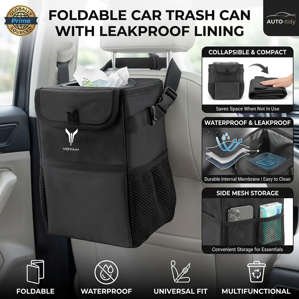 Waterproof Car Trash Can With Lid - 대용량으로 설계된, 접이식 휴대용, 누수 방지,