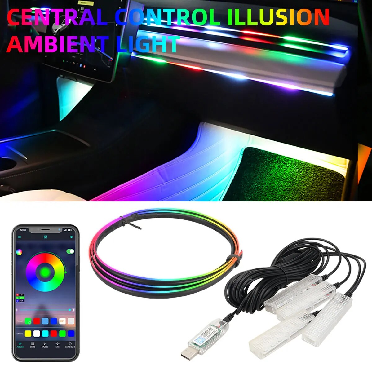 심포니 자동차 LED USB 무선 원격 자동차 인테리어 - Led Ambient Interior Car Lights App Control 리뷰 및 가격