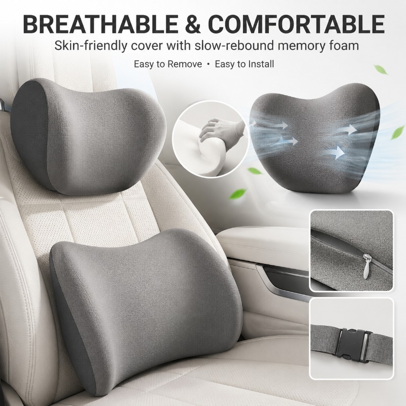 차량 헤드레스트 목베개 및 요추 지지 쿠션 세트, 자동 - Memory Foam Car Neck Pillow Lumbar Support 리뷰 및 가격