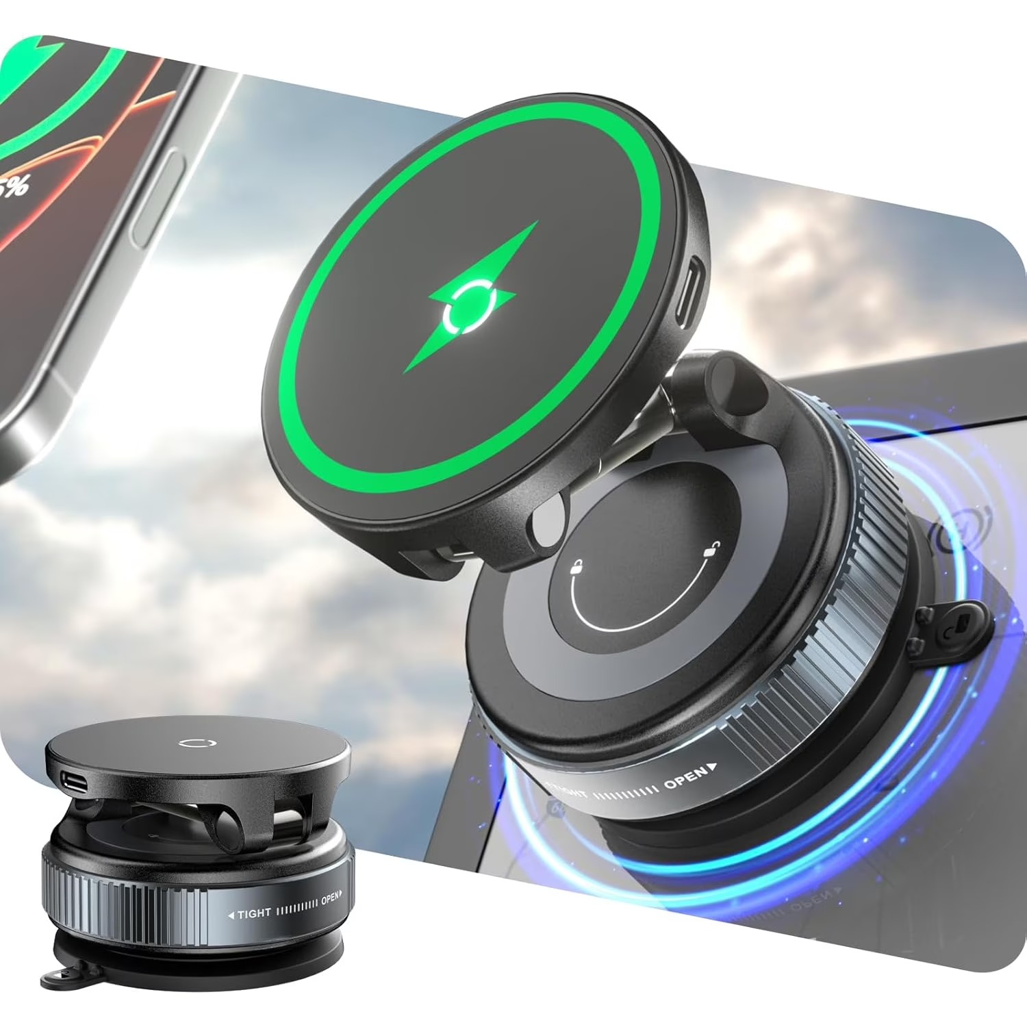 15W 무선 고속 충전기 차량용 핸드폰 거치대 진공 흡 - Wireless Car Charger Mount Fast Charging 리뷰 및 가격